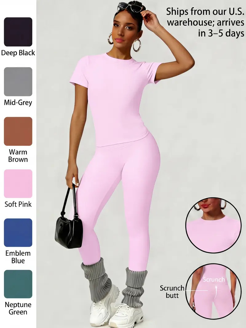 Women's Solid-Color Sports T-Shirt Set