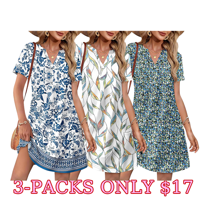🌸 BreezyCharm Women's V-Neck Midi Dress
