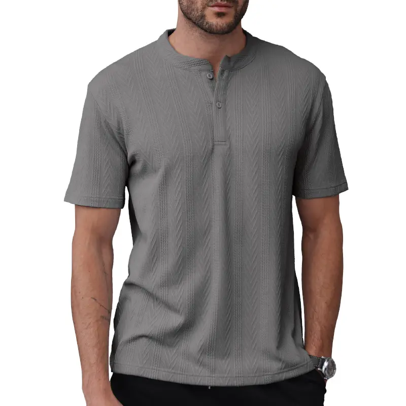 Men’s Textured Henley T-Shirt Short Sleeve Casual Top – Lightweight Breathable Summer Shirt