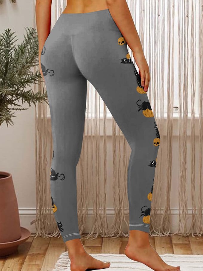 Women's Cute Black Cat Pumpkin Print Yoga Leggings