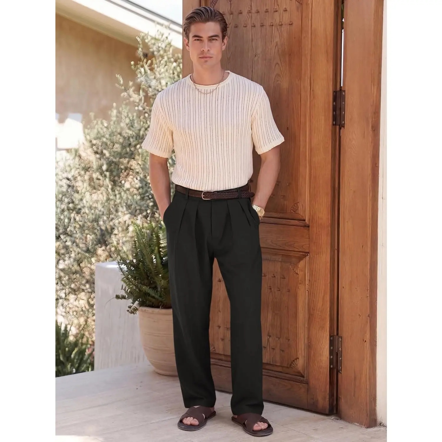 Men’s Pleated Wide-Leg Dress Pants