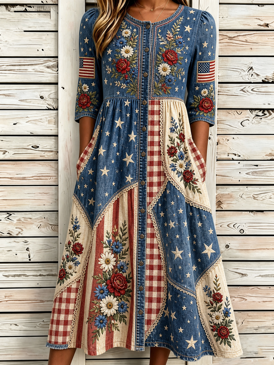 Women's Casual American Independence Day Print Art Casual Dress