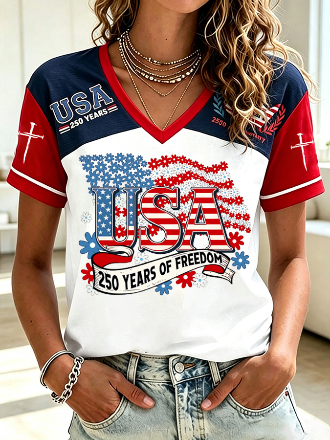 Women'S Independence Day Printed Casual Short Sleeved T-Shirt