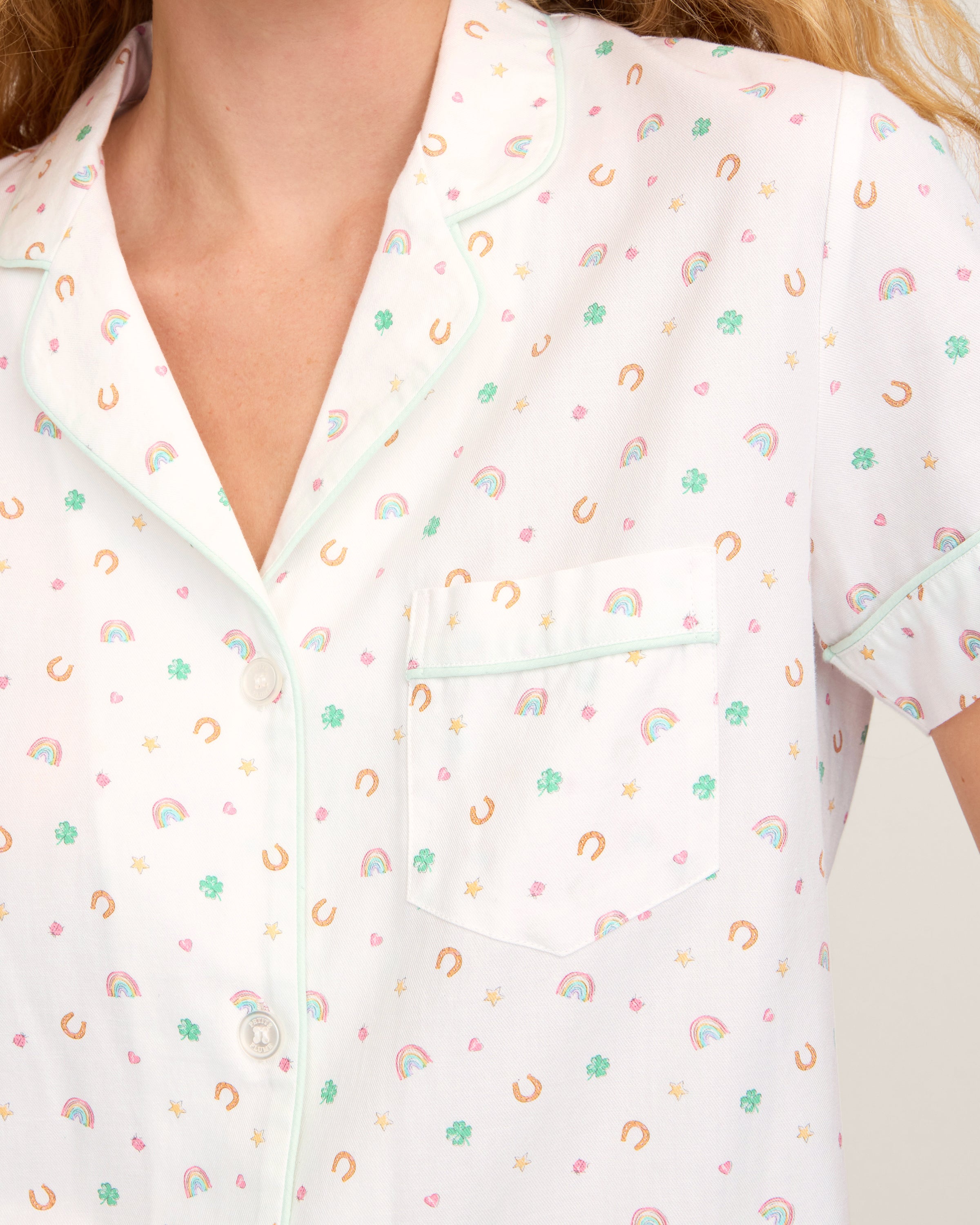 Women's Twill Short Sleeve Short Set in Good Luck Charms