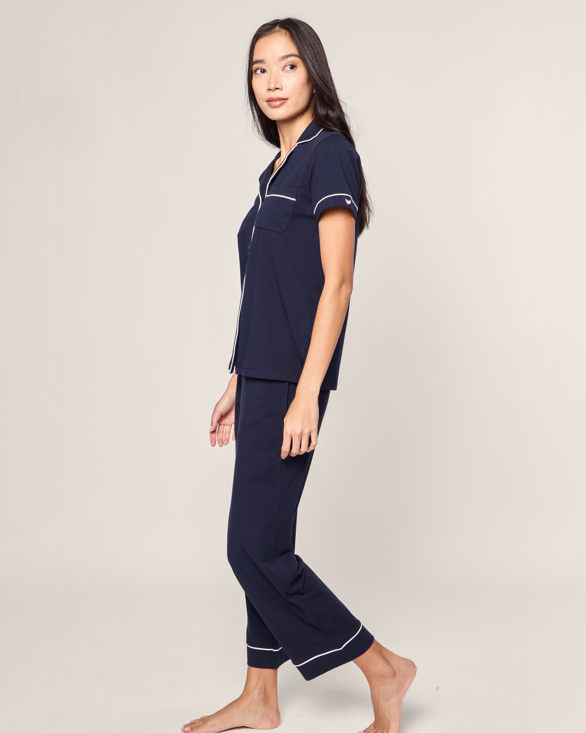 Women's Pima Cropped Pajama Set in Navy