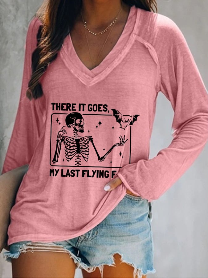 Women's Halloween There It Goes My Last Flying F*ck Print Casual T-Shirt