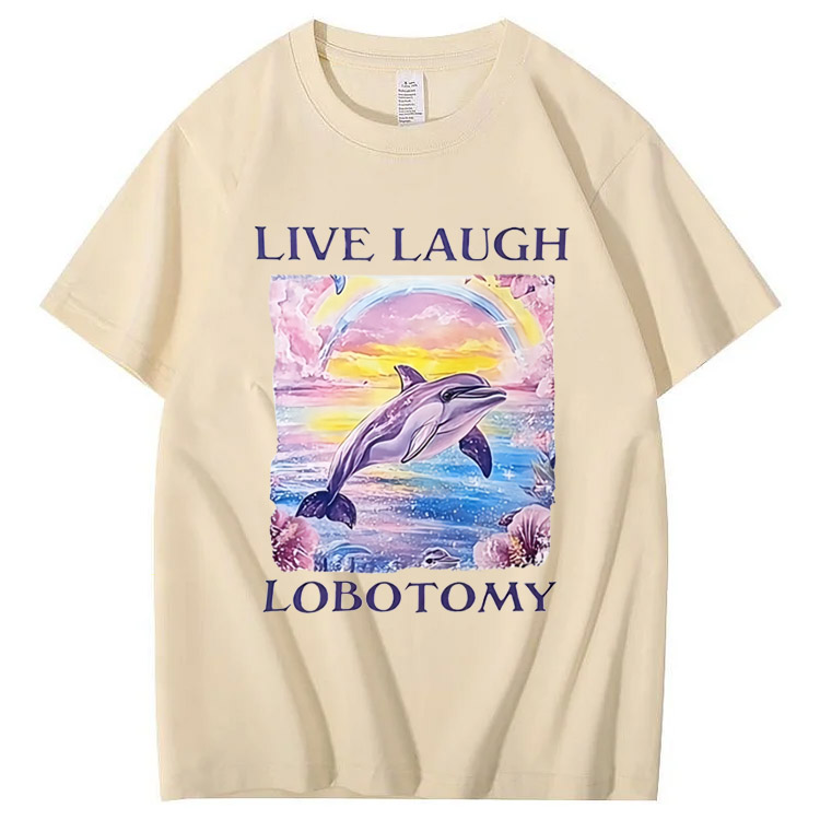 Live Laught  Lobotomy Pattern Print 100%Cotton T-Shirt