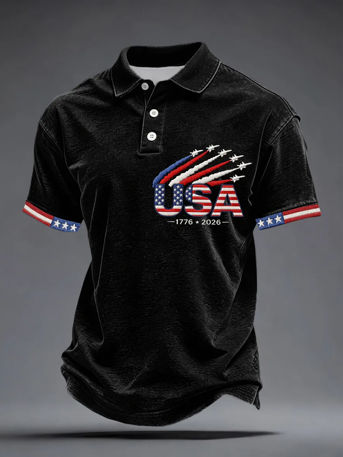 Men'S Casual American Flag Printed Polo Shirt With Short Sleeves