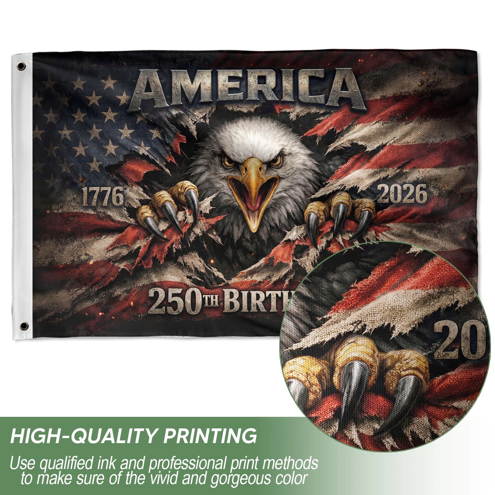 1776-2026 USA 250th Anniversary Flag – Patriotic Eagle Double Sided Ho