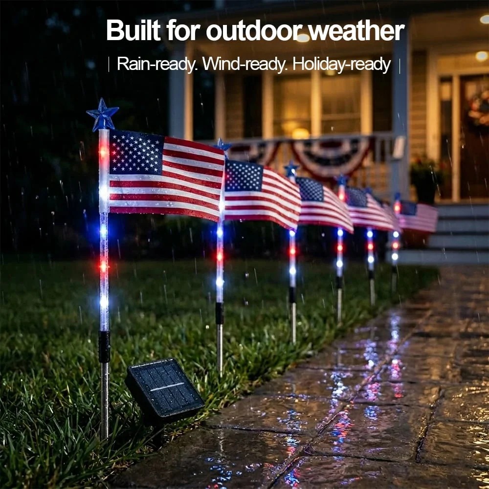Outdoor Home Solar LED Lights US Flag Decoration Outdoor Flag