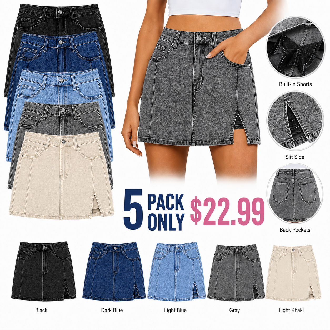 Minimalist high-waisted, loose-fit mini skirt/shorts with side slits