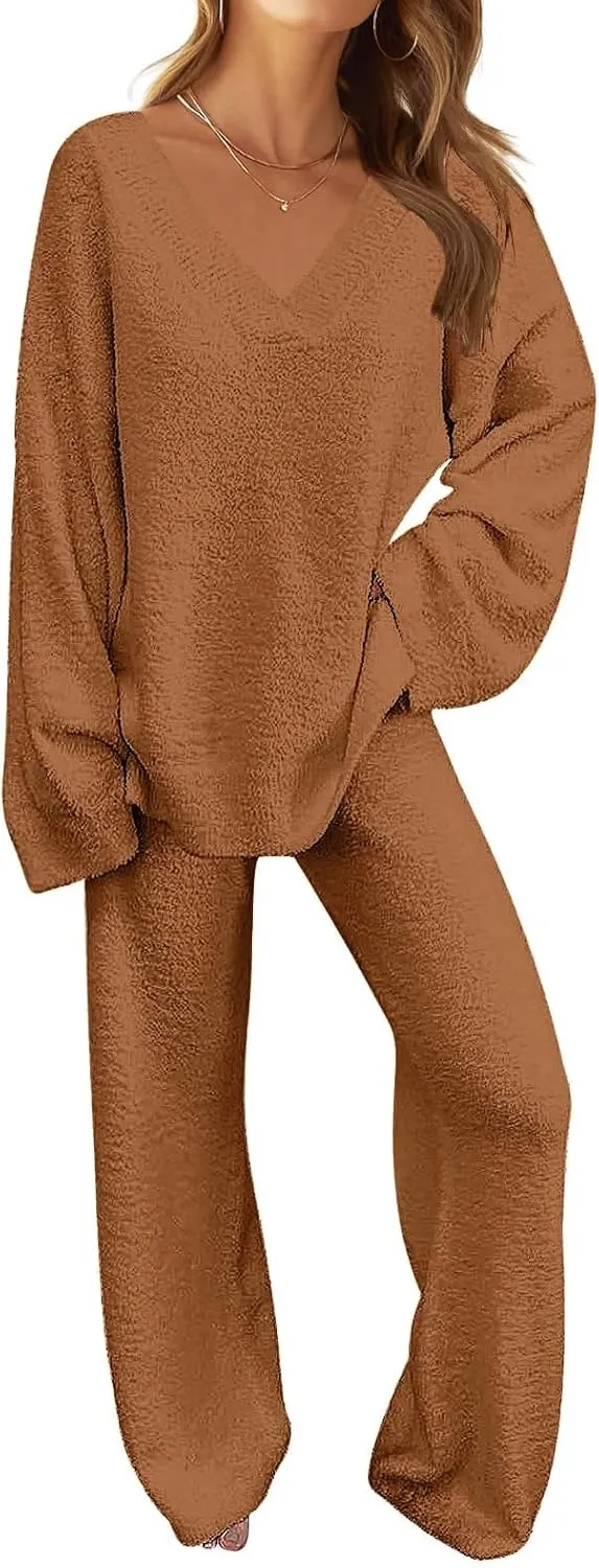 Women's Lounge Sets 2025 Fall Fashion 2 Piece Outfits Sweater Pajama Set