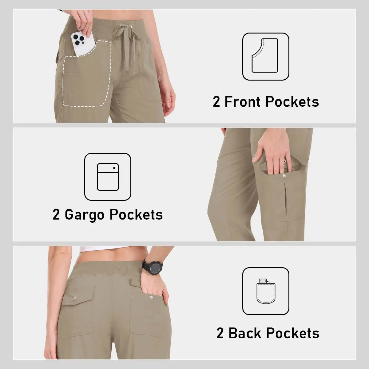 PLUS SIZE Lightweight Hiking Cargo Pants Outdoor Quick Dry Casual Travel Sweatpants Joggers Elastic Waist 6 Pockets