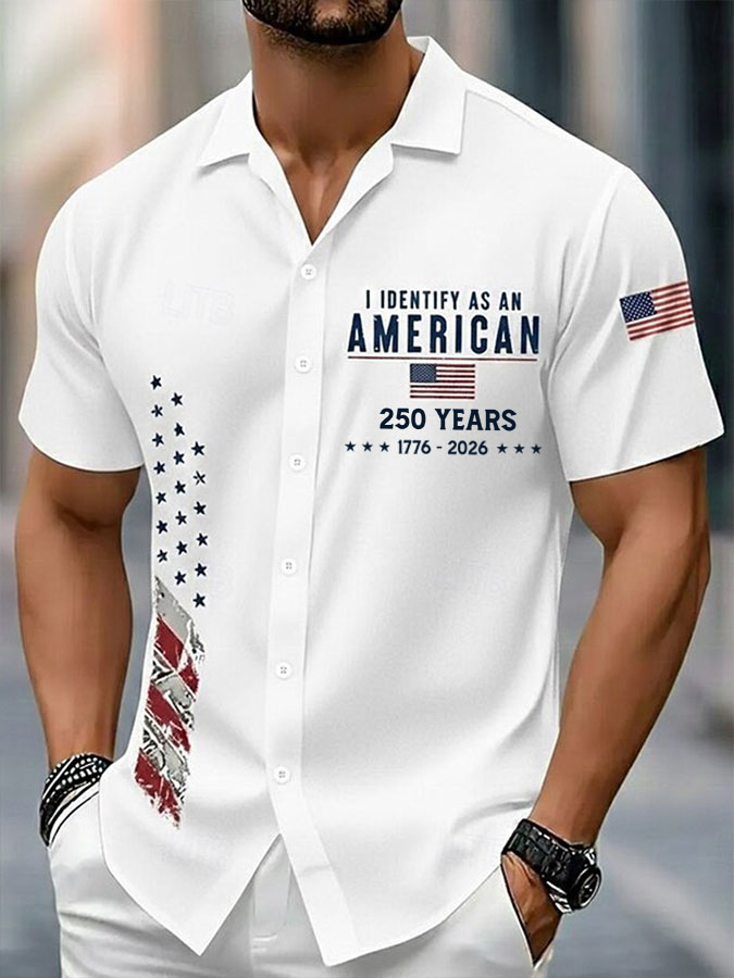 America 250th Anniversary Distressed Gradient Short Sleeve Button Up Shirt