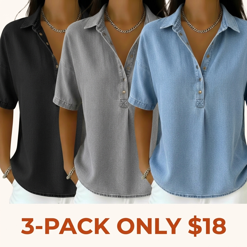 🔥 Women's Loose-Fit Denim-Style Top with Button Details