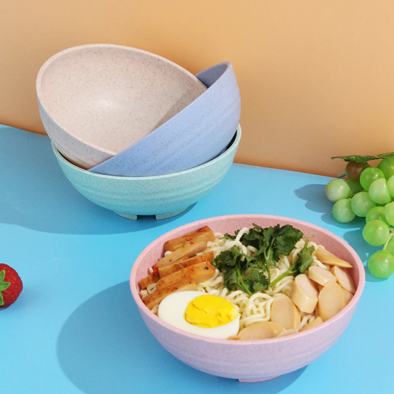 4PC Ribbed Wheat Straw Bowls