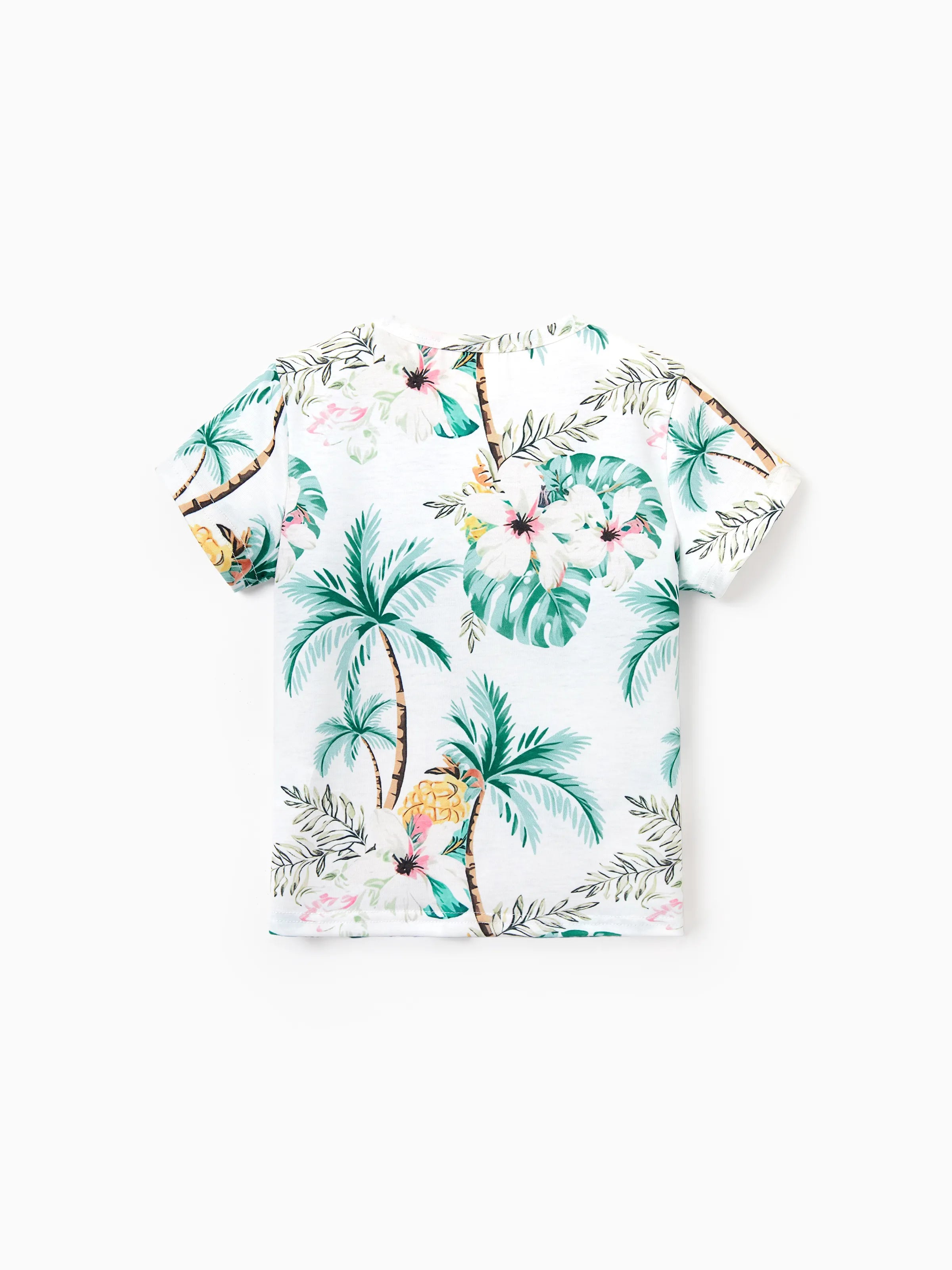 Family Matching Tropical Print Outfits Mommy & Me Tank Dress & Dad/Kids Cotton T-Shirt Set
 Green