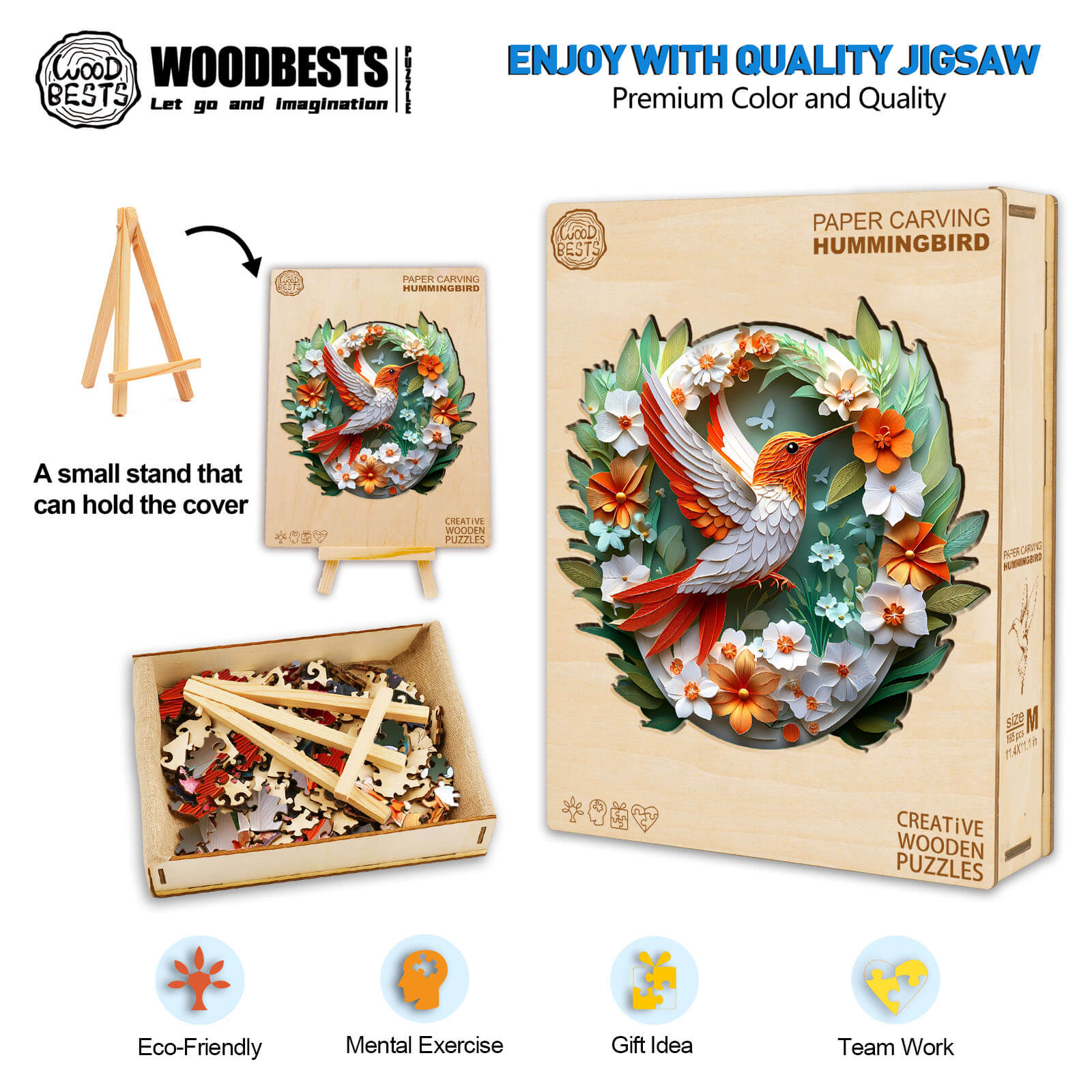 3D Colored Paper Carving Hummingbird Wooden Jigsaw Puzzle