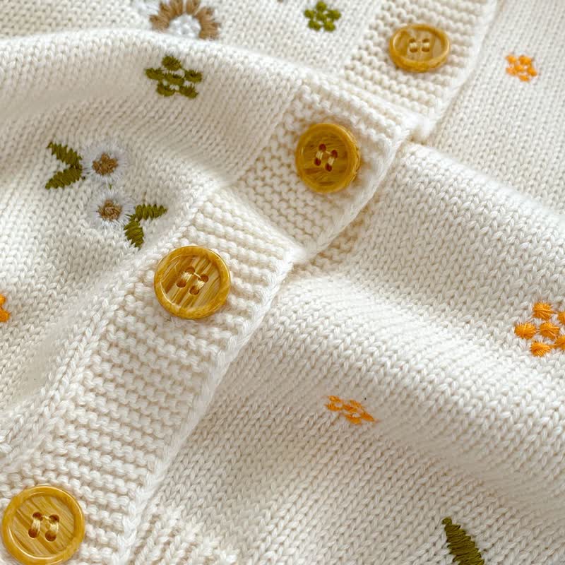 Embroidered Floral Beige Knit Cardigan