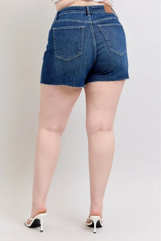 High Waist Criss-Cross Waistband Denim Shorts