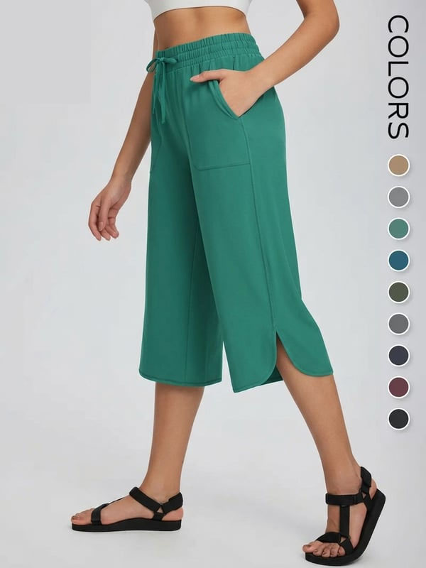 👖 Women's Wide Leg Yoga Capris – High Waisted with Pockets, Quick Dry, Lightweight, UPF 50+ Sun Protection – Loose Comfy for Hiking, Gym, Travel & Outdoor Workout ☀️