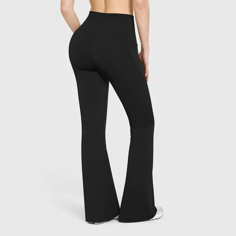 OYV Women Workout Flare High Waist Butt Lifting Casual Soft Leg Flared Bottoms with Pockets
