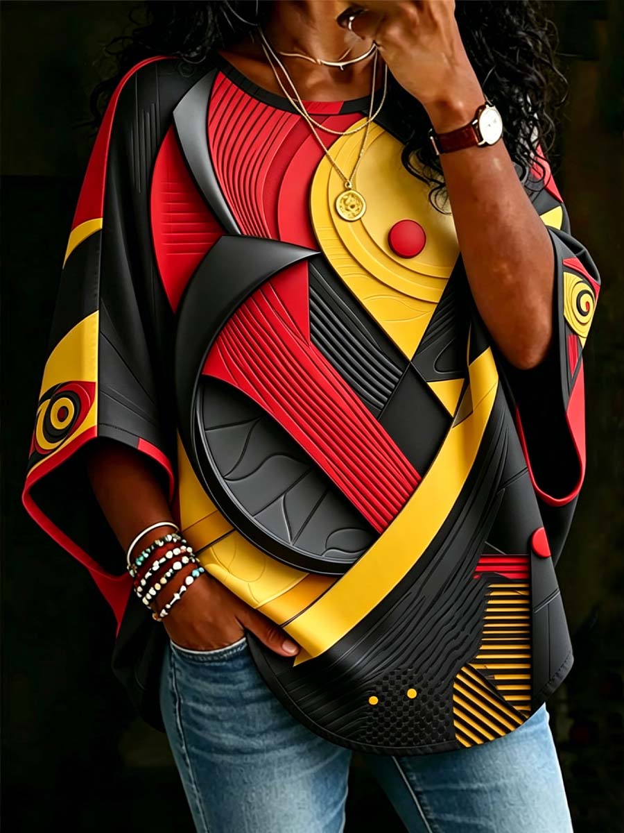 African Women's Geometric Tribal Art Print T-Shirt