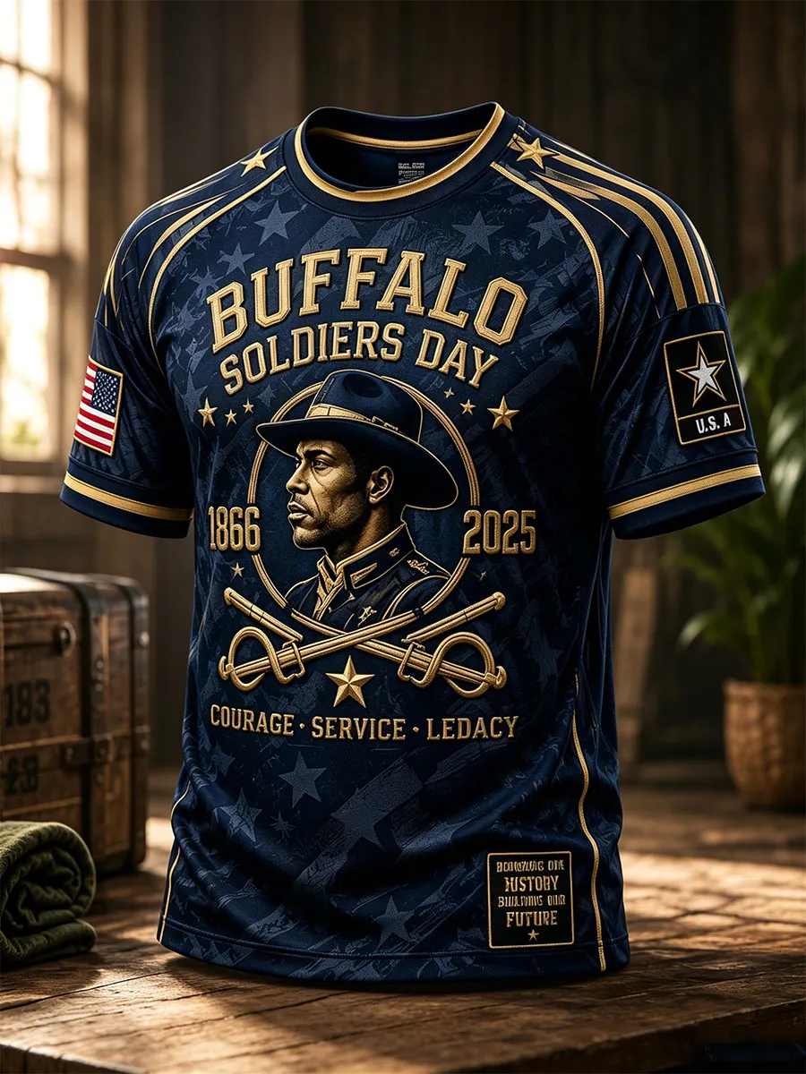 Buffalo Soldiers Day Navy Portrait Commemorative T-Shirt