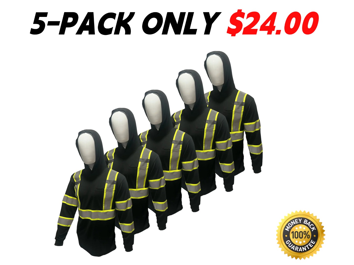 5-Pack High-Visibility Hooded Safety Shirts