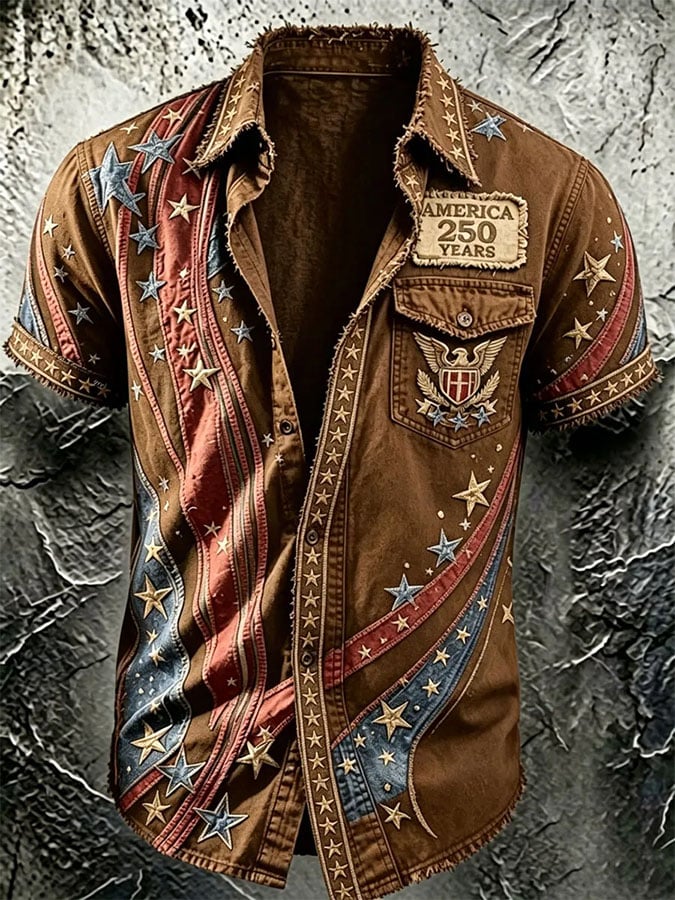 Men's Casual Retro Print Short-Sleeve Shirt