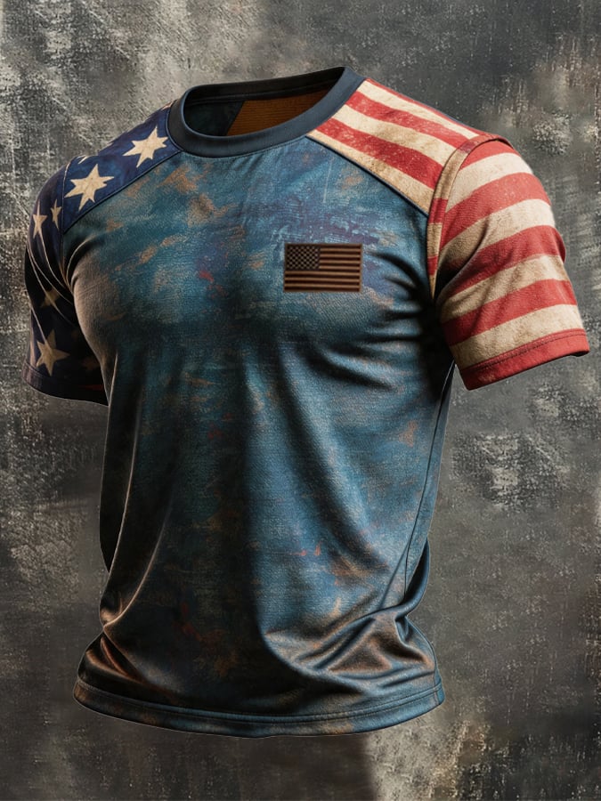 Men's Retro Independence Day Patriot Crew Neck T-Shirt