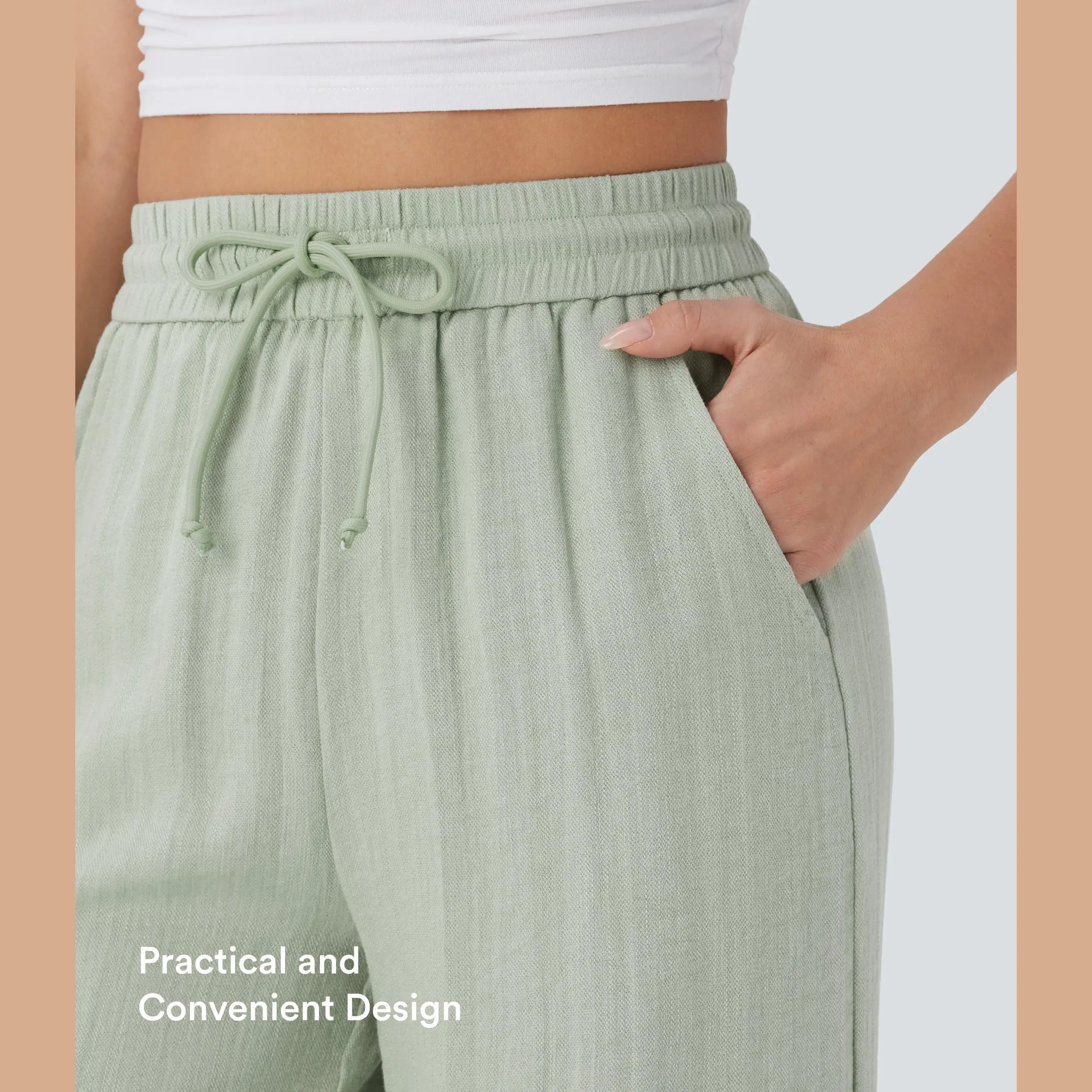 High Waisted Drawstring Wide Leg Casual Pants
