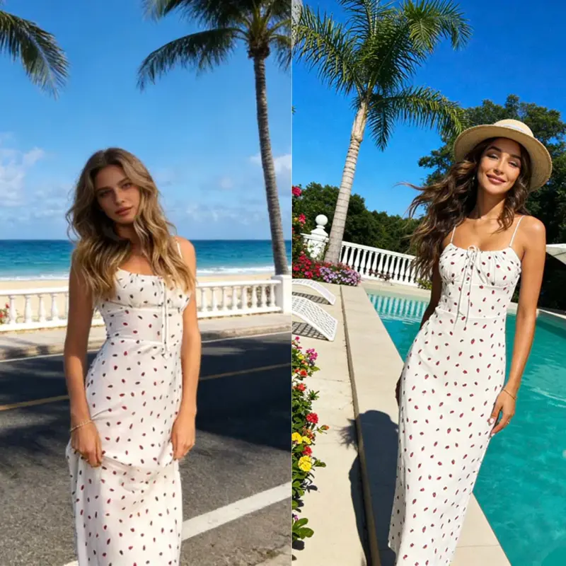 Women's Floral Dress Low-Cut Square Neck Spaghetti Strap Tie Bodycorn Dresses Casual Wear Slip with Adjustable Straps & Elastic Neckline