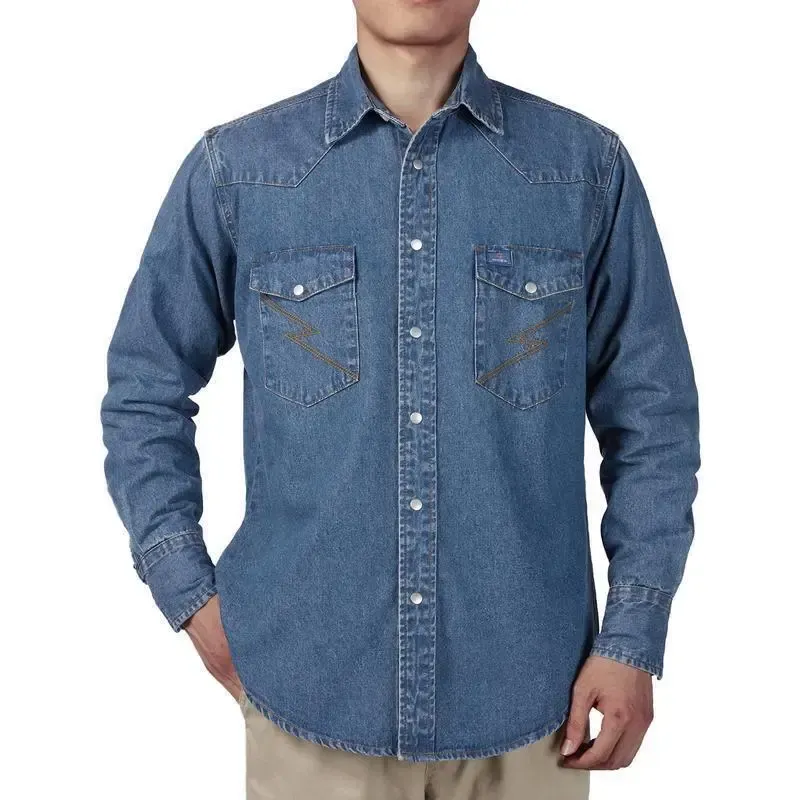 🔥🔥16-PACK-$38.8🔥Men's Long Sleeve Stone-Washed and Pre-Washed Denim Work Shirt