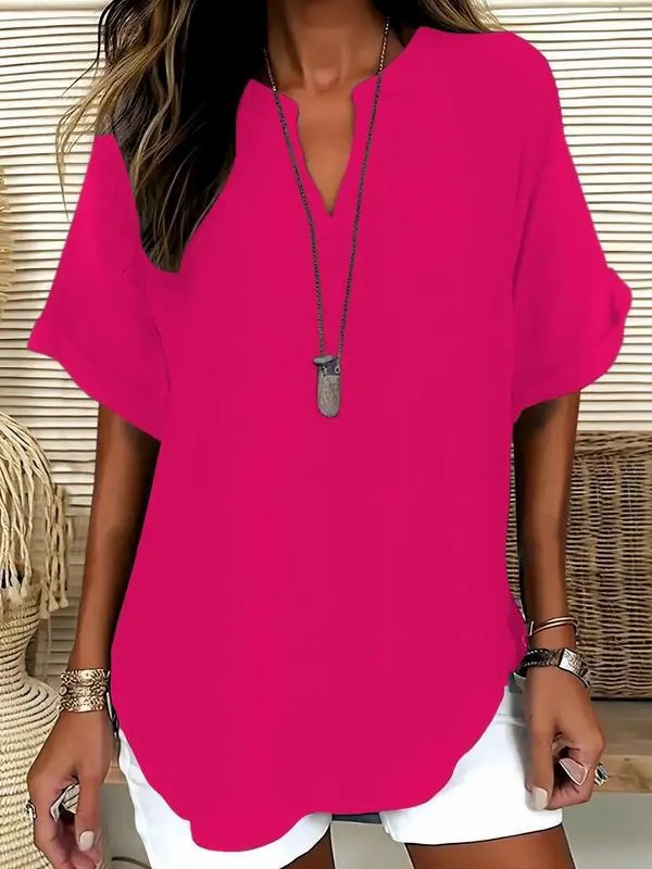 🔥LAST day 85% OFF🔥Women's Plain Short Sleeve Blouse, Casual Solid Color Top for Daily Wear, Ladies Clothes for All Seasons