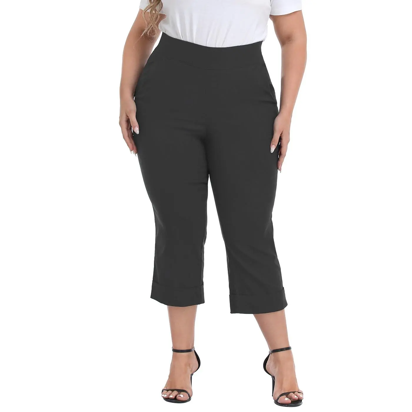 Women's Plus-Size Tie-Free Capri Pants