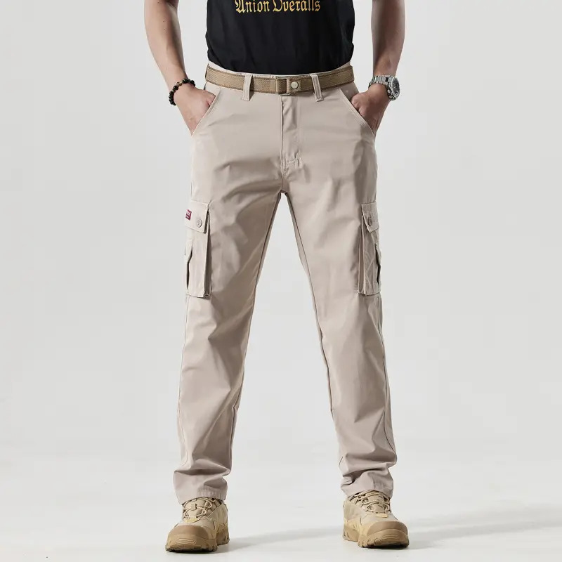 Men's Slim-Fit Solid-Color Straight-Leg Cargo Khakis—Multi-Pocket Trousers for Casual Daily Wear