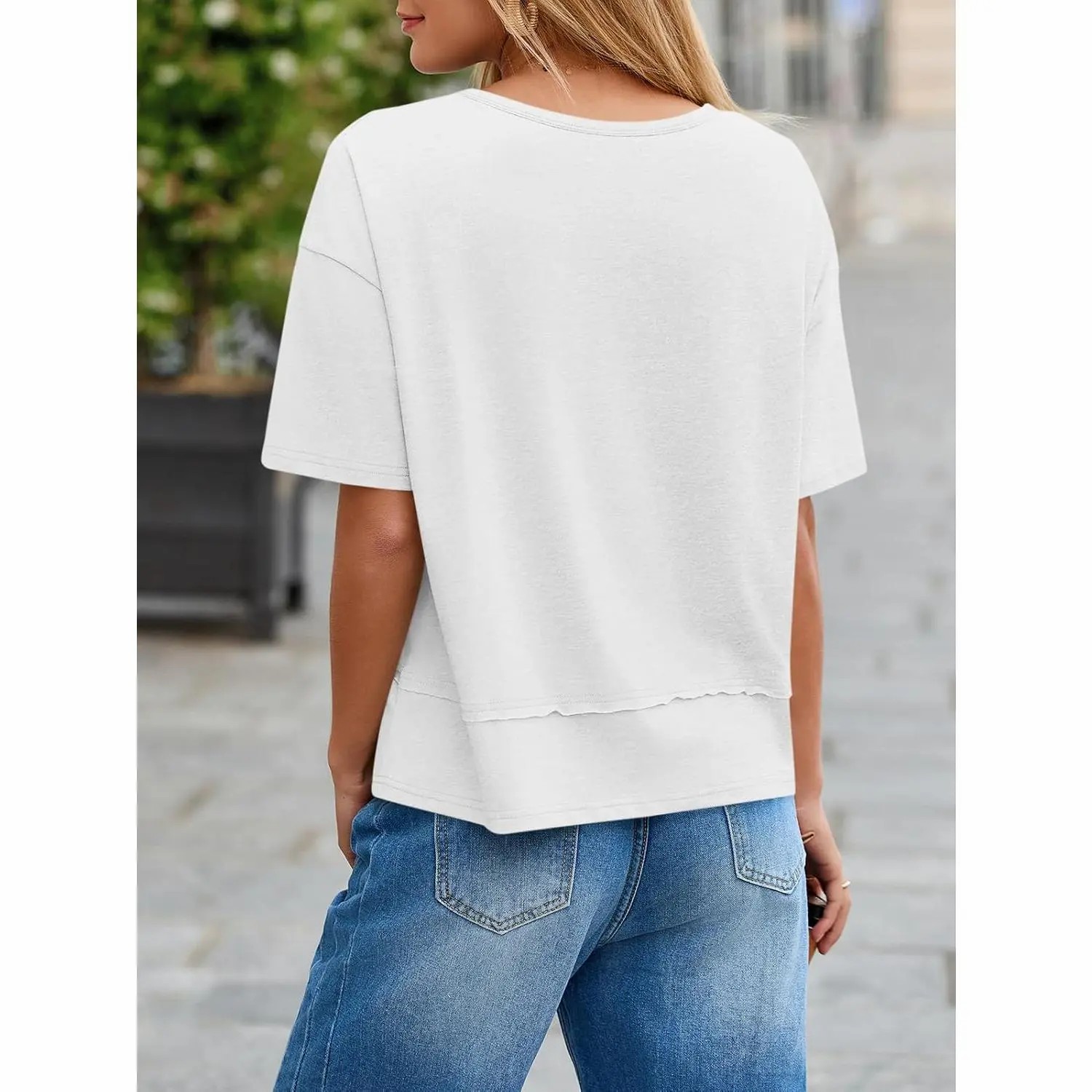 Women's V Neck Flowy Short Sleeve Tee – Casual Loose Fit Basic Top