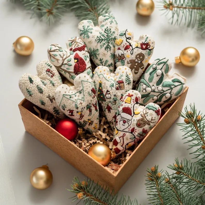 DIY Heart Shaped Hand Embroidered Christmas DIY material kit