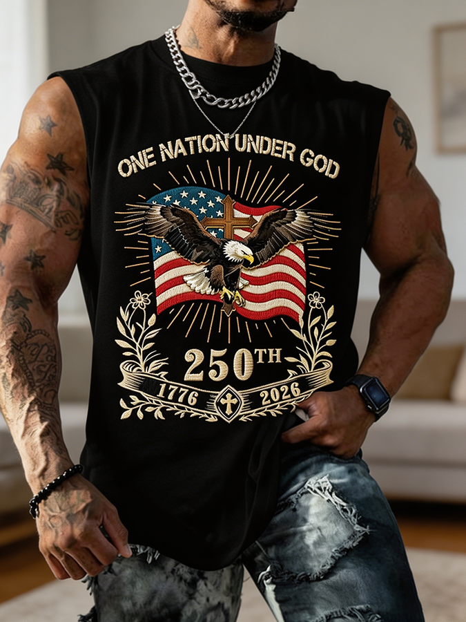 Men's One Nation Under God Anniversary 1776-2026 Eagle Sleeveless Tank Top