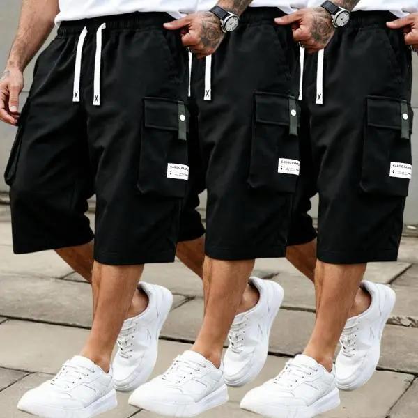 Men’s Cargo Shorts, 7/8 Length, Summer Drawstring Waist, Large Pockets