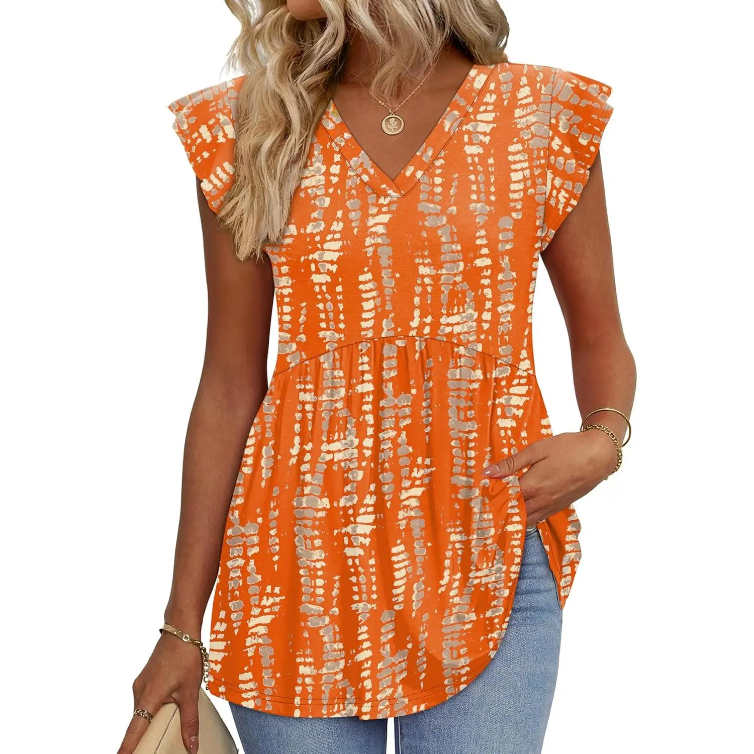 Womens Summer Tops 2026 Babydoll Shirts Ruffle Sleeve Spring Outfits Dressy Casual Blouses