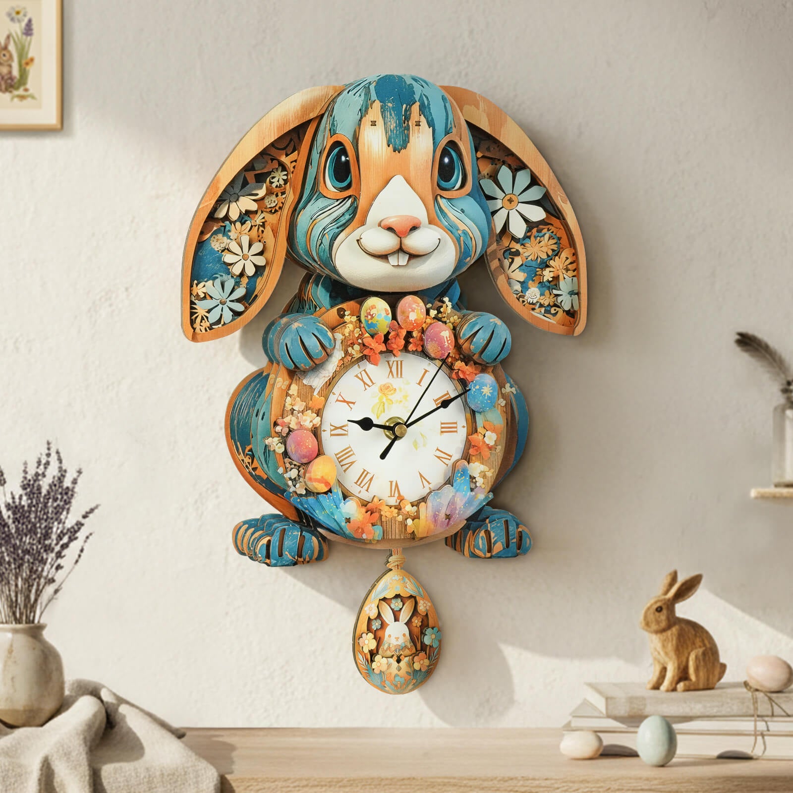 RabbitDIY Wooden Clock, 3D Puzzle Craft Kit