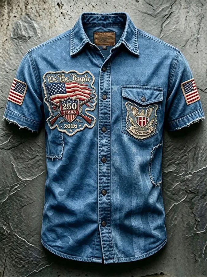 Men's Casual Retro Print Short-Sleeve Shirt