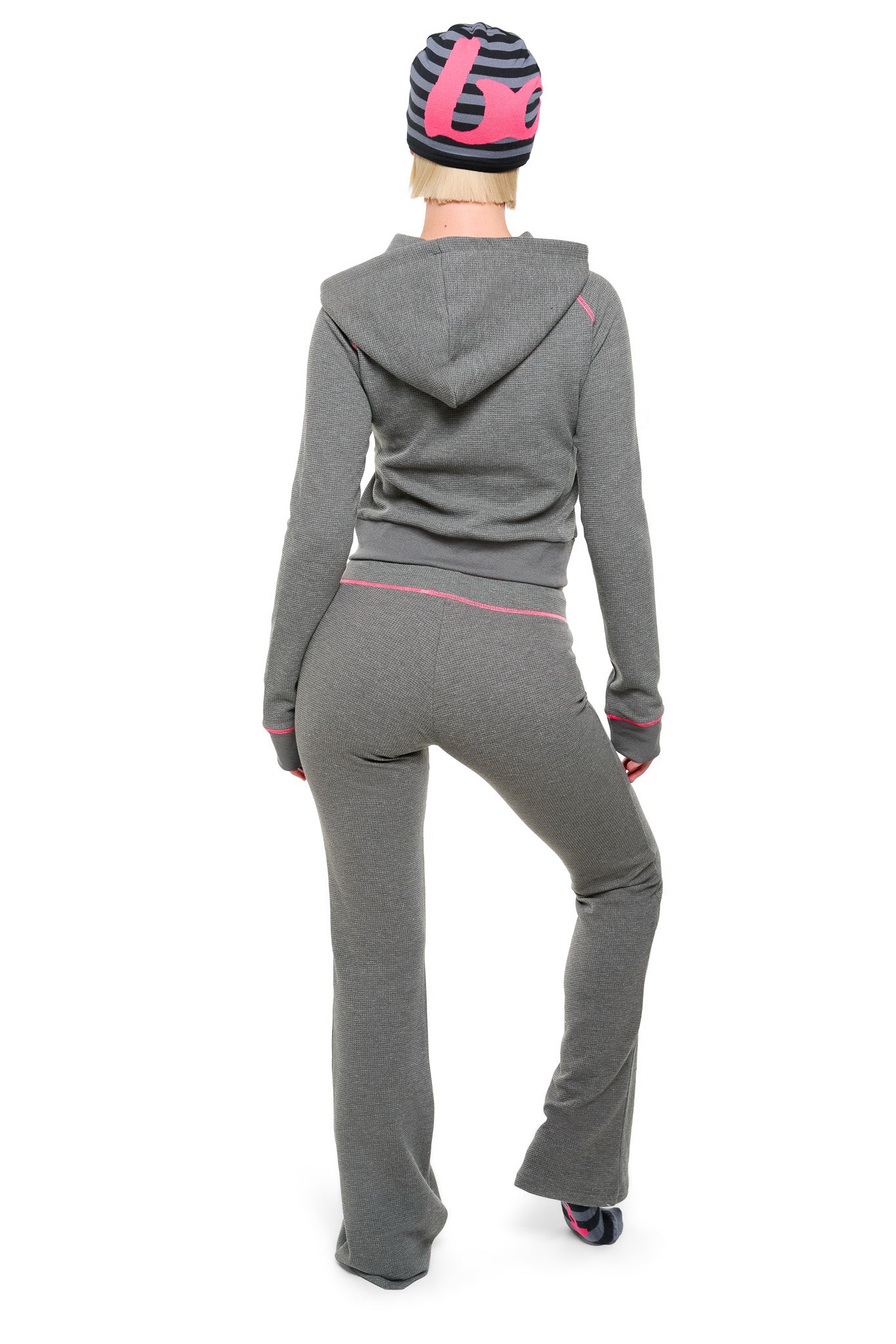 WAFFLE KNIT BOOT CUT PANTS (CHARCOAL/PINK)