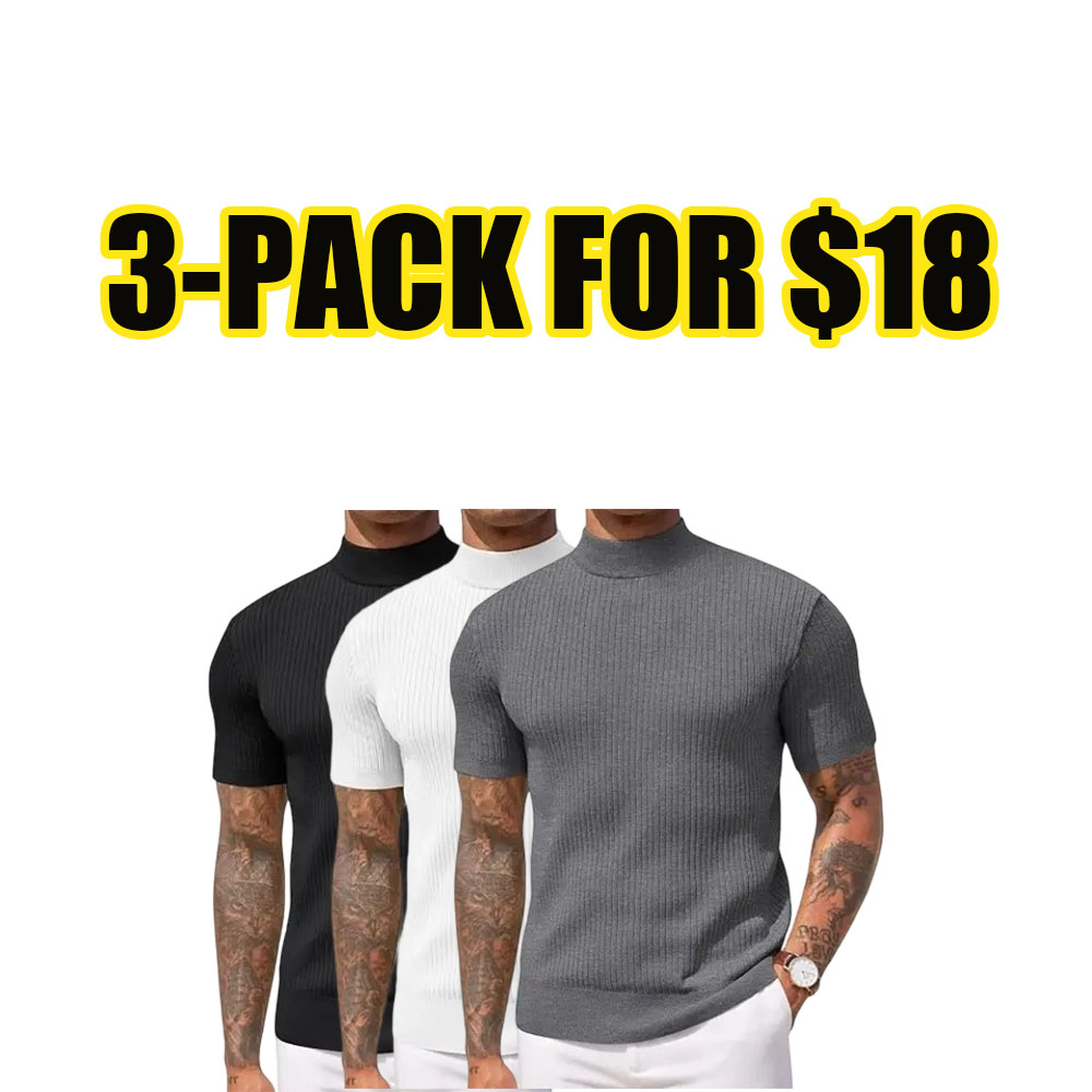 Men's Ribbed Mock Neck Short Sleeve Sweater – Casual Knit Pullover Tee