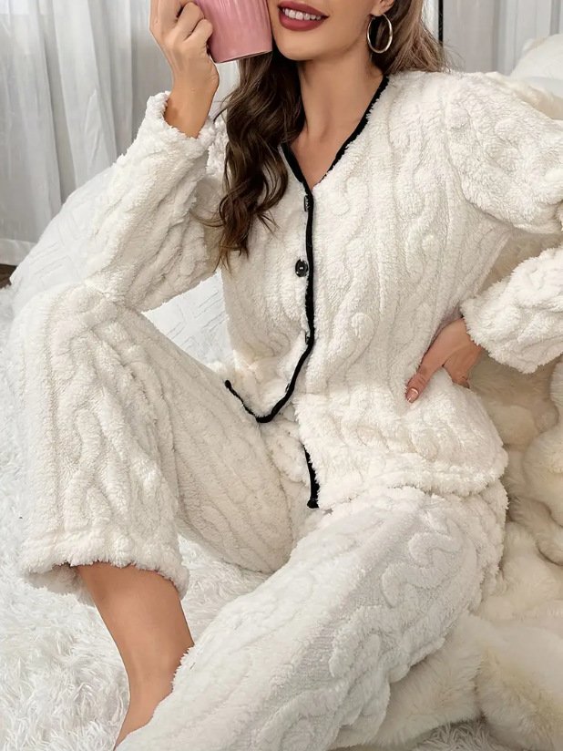 Plain Fluff/Granular Fleece Fabric Simple Lounge Set