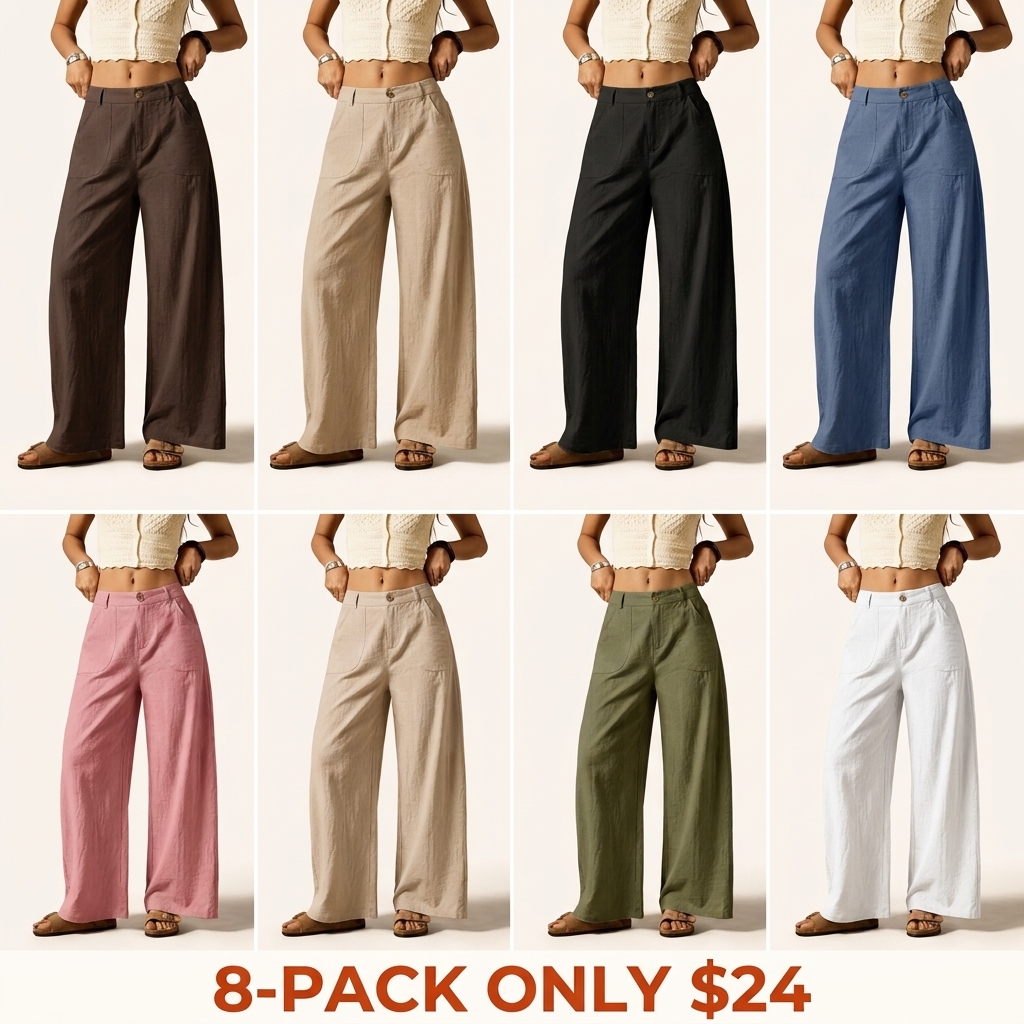 Women's Summer Linen Breathable Lightweight Wide-Leg Pants