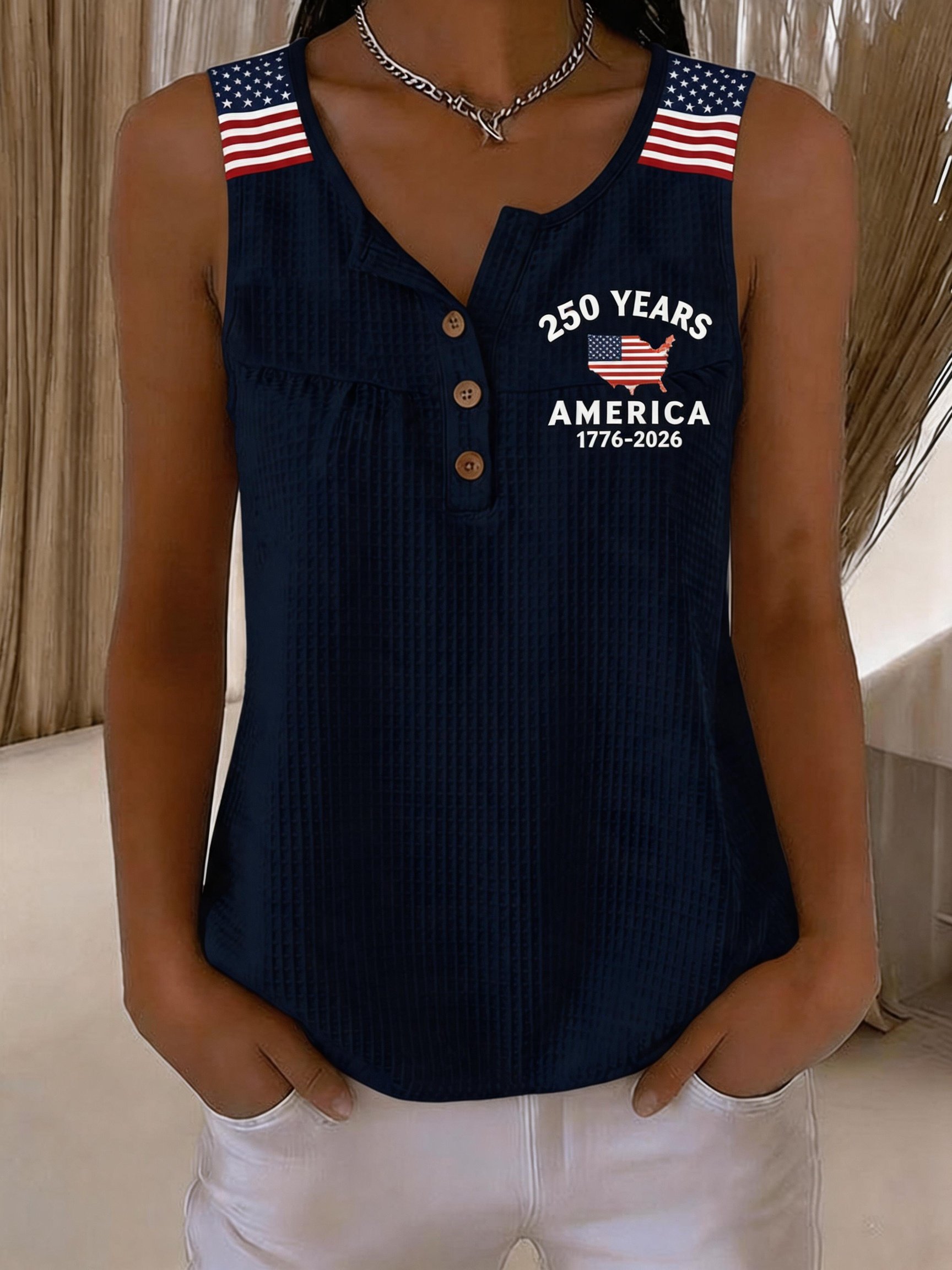 Women's Independence Day Print Waffle-Knit Top