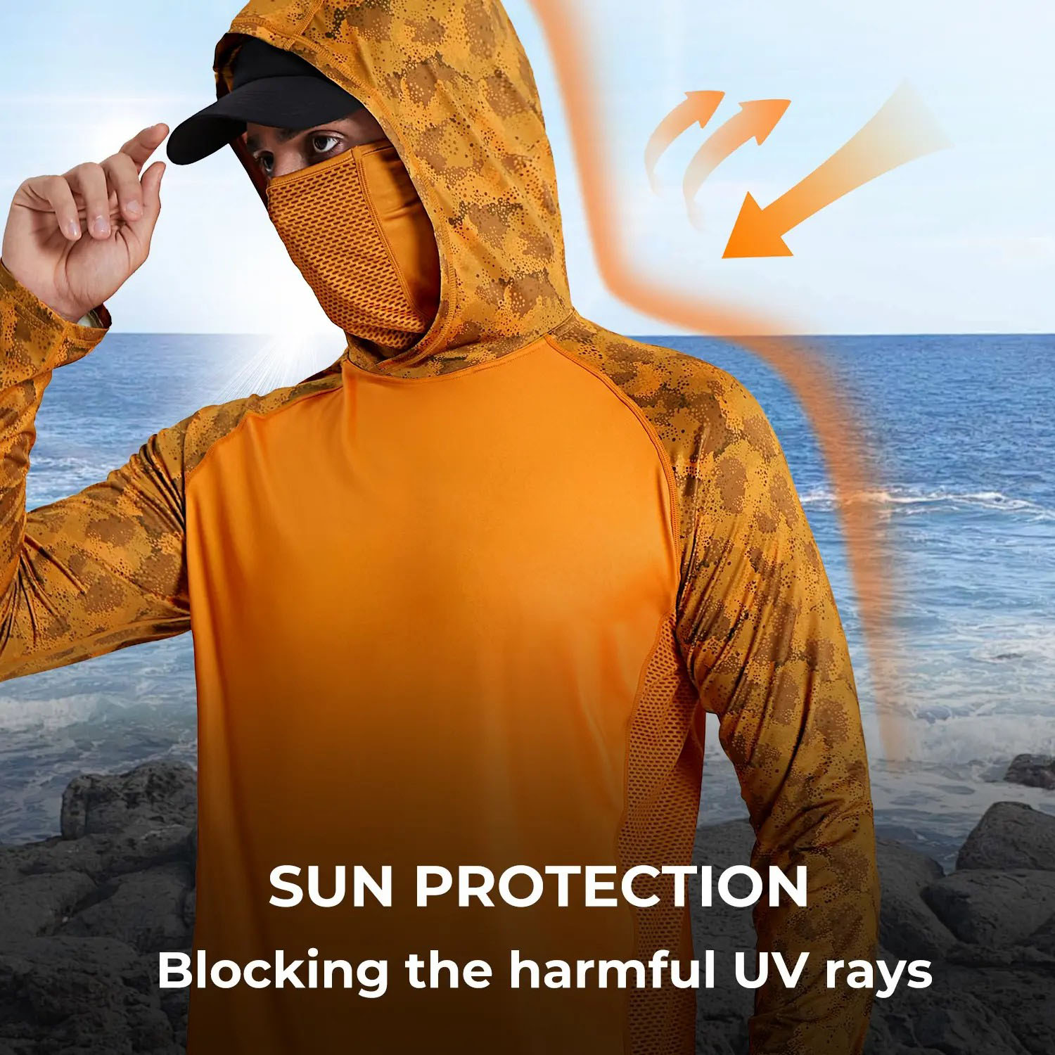 Men's UPF 50+ Sun Hoodie with Built-in Mask & Neck Gaiter – Lightweight Cooling Activewear